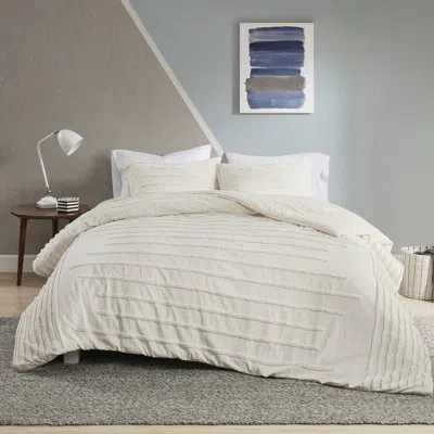Intelligent Design Mercer Standard Cotton Modern & Contempotary 3 Piece Duvet Cover Set In Ivory