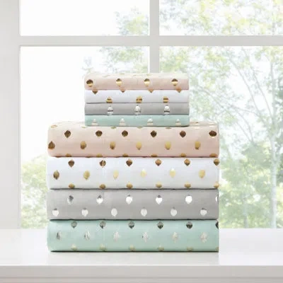 Intelligent Design Metallic Polka Dot Printed Sheet Set In Blush,gold