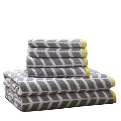 Intelligent Design Nadia Cotton Jacquard Bath Towel 6 Piece Set In Gray