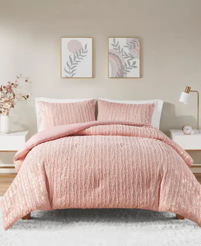 Intelligent Design Naomi Metallic Print Faux Fur 2 Piece Comforter Set, Twin/twin Xl In Blush,gold