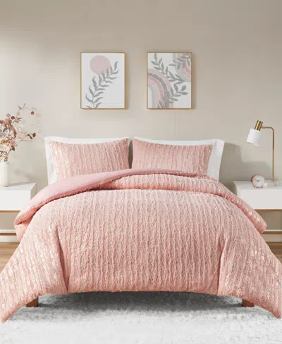 Intelligent Design Naomi Metallic Print Faux Fur 2 Piece Duvet Cover Set, Twin/twin Xl In Blush,gold