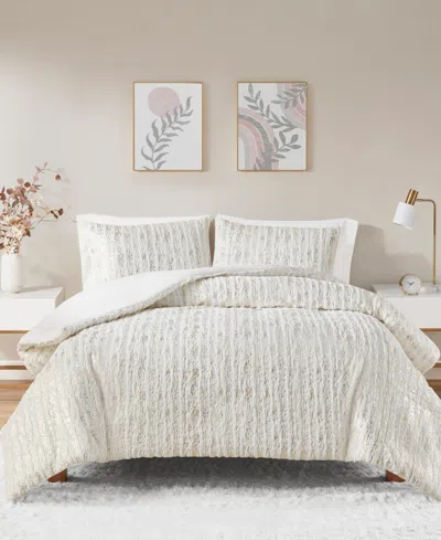 Intelligent Design Naomi Metallic Print Faux Fur 2 Piece Duvet Cover Set, Twin/twin Xl In White,gold