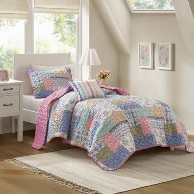 Intelligent Design Nellie Patchwork Reversible Quilt Set In Pink