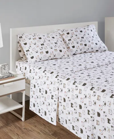 Intelligent Design Novelty Printed Flannel 4-pc. Sheet Set, Full In Grey,pink Cats