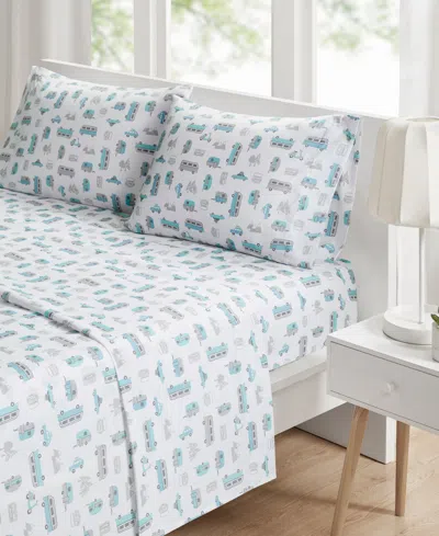 Intelligent Design Novelty Printed Microfiber 4-pc. Sheet Set, Queen In Grey,blue Road Trip