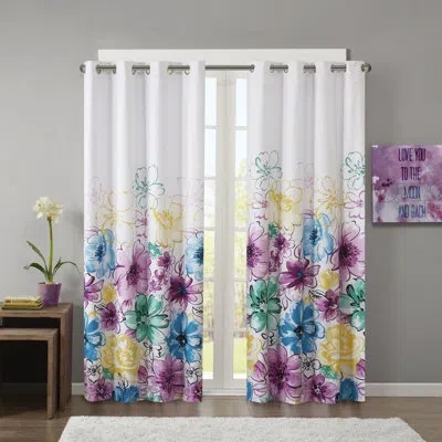 Intelligent Design Olivia Printed Total Blackout Single Curtain Panel In Blue
