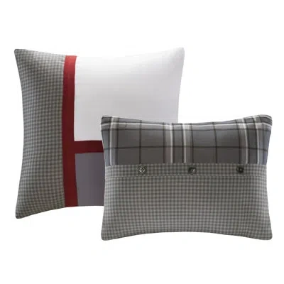 Intelligent Design Plaid With Button Details Traditional Comforter Set In Gray