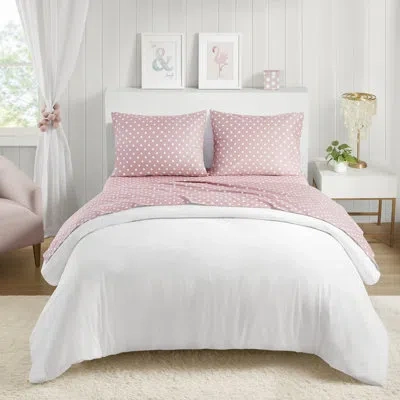 Intelligent Design Polka Dot Polka Dot Printed 100% Cotton Sheet Set In Pink