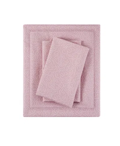 Intelligent Design Printed Microfiber 4 Piece Sheet Set, King In Blush Waves