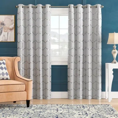 Intelligent Design Raina Geometric Total Blackout Grommet Single Curtain Panel In Gray,silver