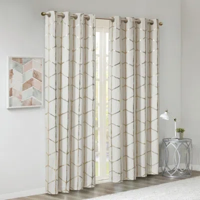 Intelligent Design Raina Polyester Total Blackout Curtain Pair In Ivory,gold