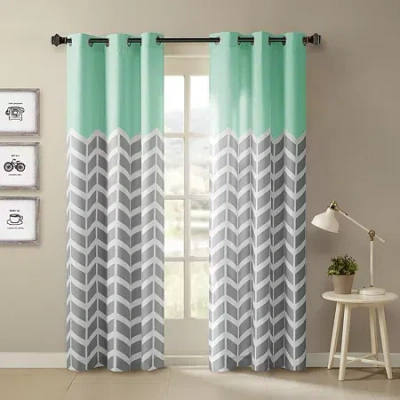 Intelligent Design Rayna Chevron Grommet Top Energy Saving Light-filtering Set Of 2 Curtain Panel In Blue