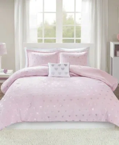 Intelligent Design Rosalie Metallic Heart Comforter Sets In Pink