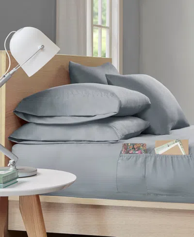Intelligent Design Side Storage Pockets Microfiber 6-pc. Sheet Set, Full In Gray