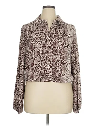 Pre-owned Intempo Long Sleeve Blouse In Brown