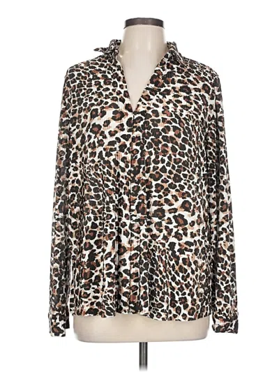 Pre-owned Intempo Long Sleeve Blouse In Brown