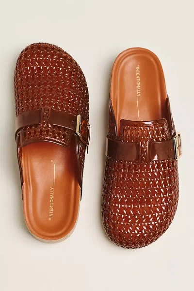 Intentionally Blank Buckle Mules In Brown