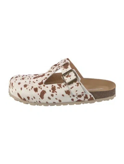 Pre-owned Intentionally Blank Calf Hair Animal Print Mules In White