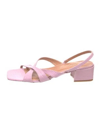 Pre-owned Intentionally Blank Embossed Leather Animal Print Slingback Sandals In Pink