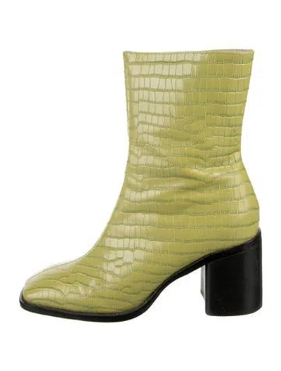 Pre-owned Intentionally Blank Leather Animal Print Boots In Green