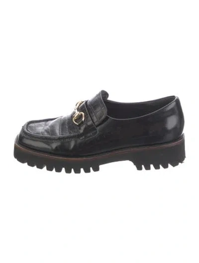 Pre-owned Intentionally Blank Leather Animal Print Loafers In Black
