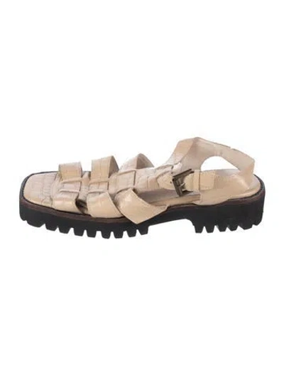 Pre-owned Intentionally Blank Leather Animal Print Sandals In Black