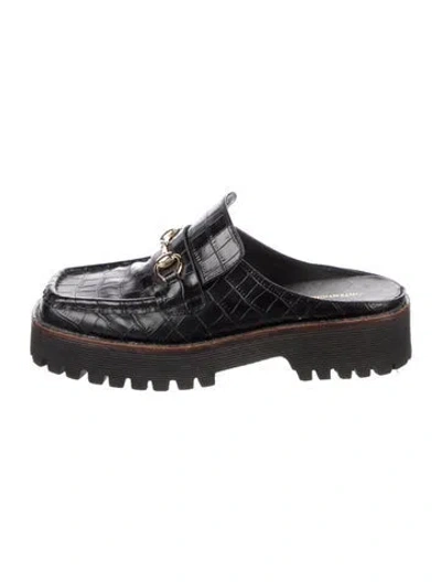 Pre-owned Intentionally Blank Leather Animal Print Slides In Black
