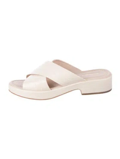 Pre-owned Intentionally Blank Leather Animal Print Slides In Neutrals