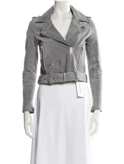 Pre-owned Intentionally Blank Leather Biker Jacket In Gray