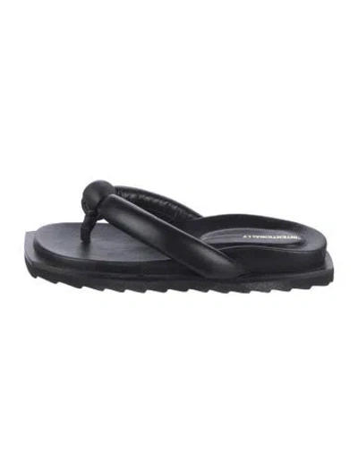 Pre-owned Intentionally Blank Leather Flip Flops In Black