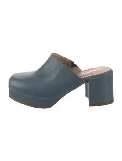 Pre-owned Intentionally Blank Leather Mules In Blue
