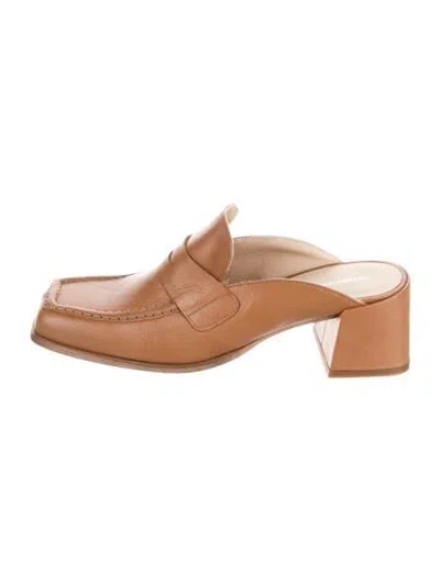 Pre-owned Intentionally Blank Leather Mules In Brown