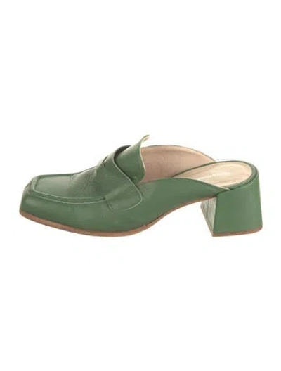 Pre-owned Intentionally Blank Leather Mules In Green