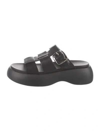 Pre-owned Intentionally Blank Leather Slides In Black