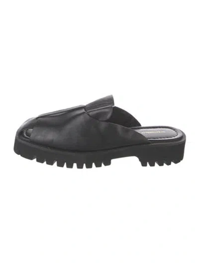 Pre-owned Intentionally Blank Leather Slides In Black