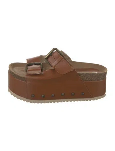 Pre-owned Intentionally Blank Leather Slides In Brown