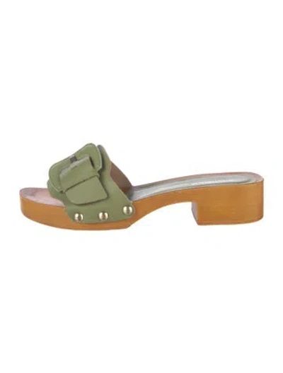 Pre-owned Intentionally Blank Leather Slides In Green
