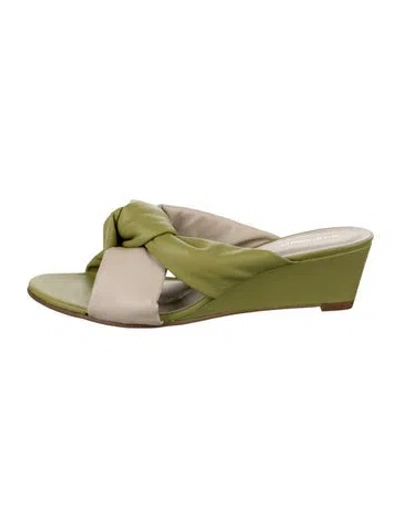 Pre-owned Intentionally Blank Leather Slides In Green