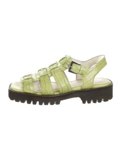 Pre-owned Intentionally Blank Leather Slingback Sandals In Green