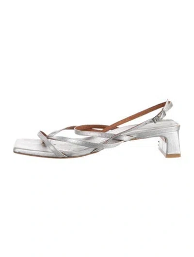 Pre-owned Intentionally Blank Leather Slingback Sandals In Silver