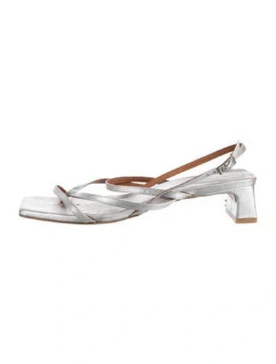 Pre-owned Intentionally Blank Leather Slingback Sandals In Silver