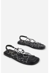 Intentionally Blank Lychee Elastic Sport Cord Flat Sandal In Black White, Women's At Urban Outfitters