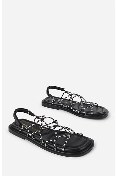 Intentionally Blank Lychee Elastic Sport Cord Flat Sandal In Black White, Women's At Urban Outfitters