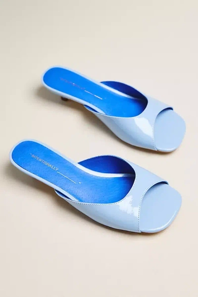 Intentionally Blank Patent Leather Kitten Heel Sandals In Blue
