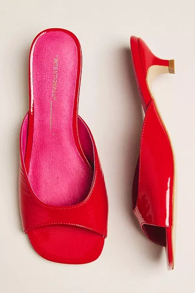 Intentionally Blank Patent Leather Kitten Heel Sandals In Red