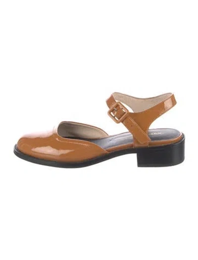 Pre-owned Intentionally Blank Patent Leather Slingback Flats In Brown