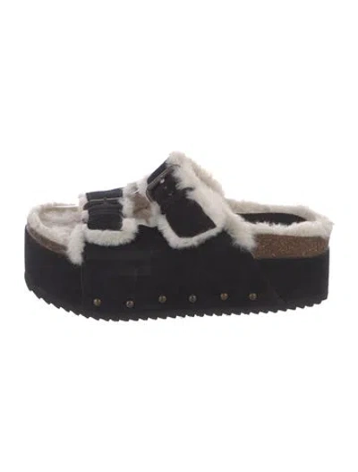 Pre-owned Intentionally Blank Suede Slides In Black