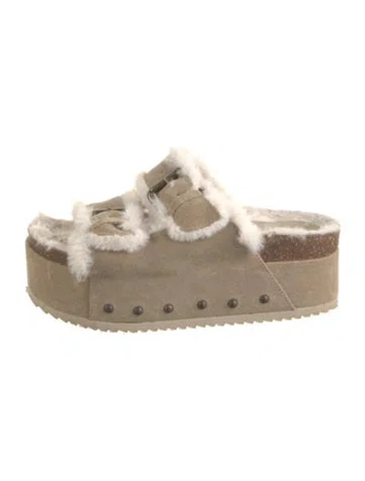 Pre-owned Intentionally Blank Suede Slides In Neutral