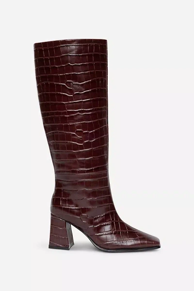 Intentionally Blank Tgif Embossed Croc Boots In Burgundy