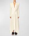 INTERIOR ARIA PLUNGING TWISTED STRONG-SHOULDER LONG-SLEEVE MAXI DRESS